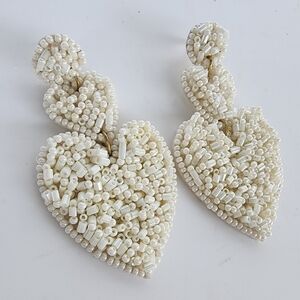 NEW Ivory Seed Beaded Heart Earrings